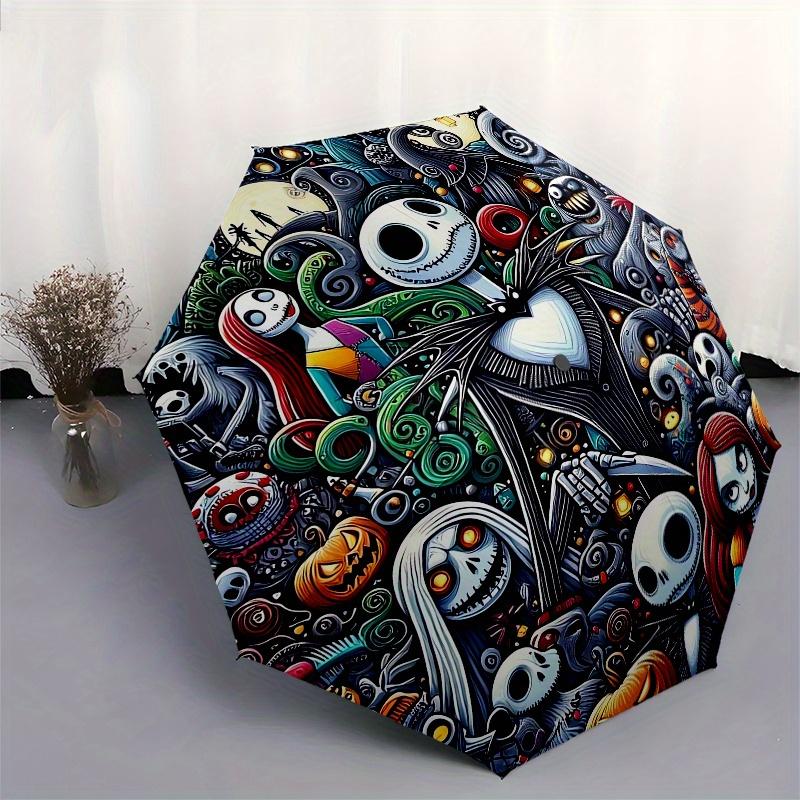 Nightmare Before Christmas,Halloween Automatic Umbrella - Tri-fold Portable Umbrella, Best Holiday Gift for Men and Women, Durable Iron Fram