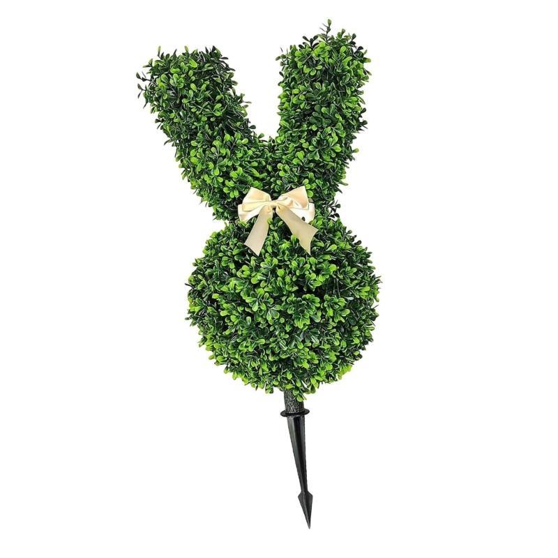 92MF Easter Stake Rabbit Topiary Tree with Realistic Green Pot for Home and Garden Parterre Enhancement