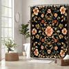 Stylish Floral Shower Curtain - Pink & Peach Flowers On Black, Yellow Accents, Botanical Design, Durable Polyester, Modern Bath