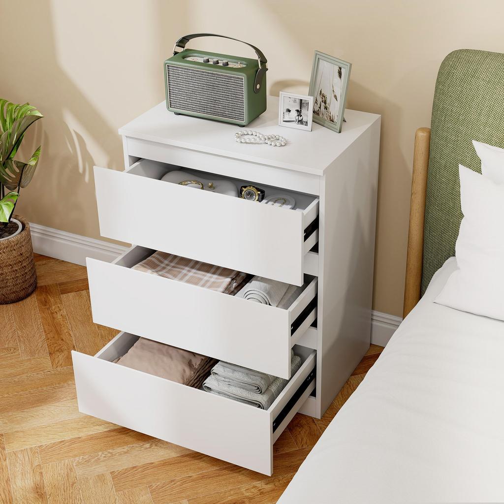 Chest of Drawers with 3 Drawers, for Living Room, Bedroom, Hallway, Particleboard, White