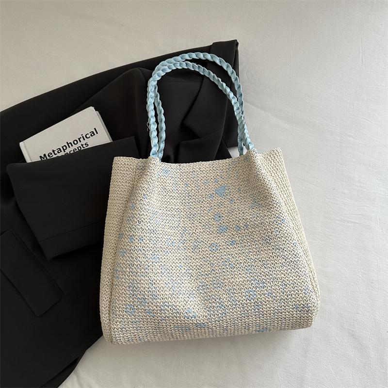 Korean leopard print handbag autumn and winter retro woven knitted bag fashionable large-capacity tote bag female cute student