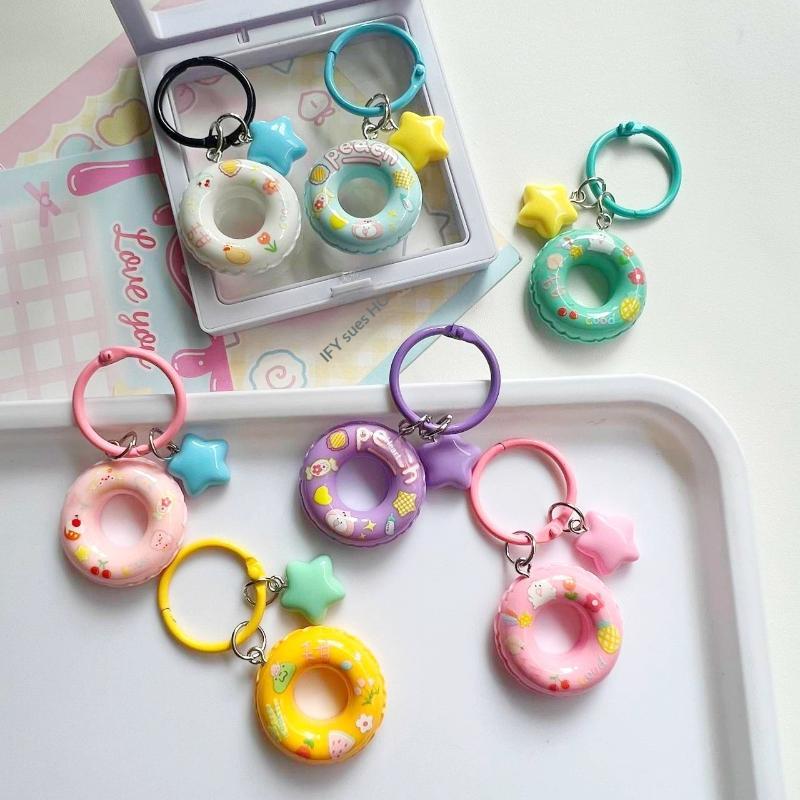 Cute Cartoon Star Swim Ring Key Chain Unique Creative Pendant for Women Students Schoolbag Backpack Charm