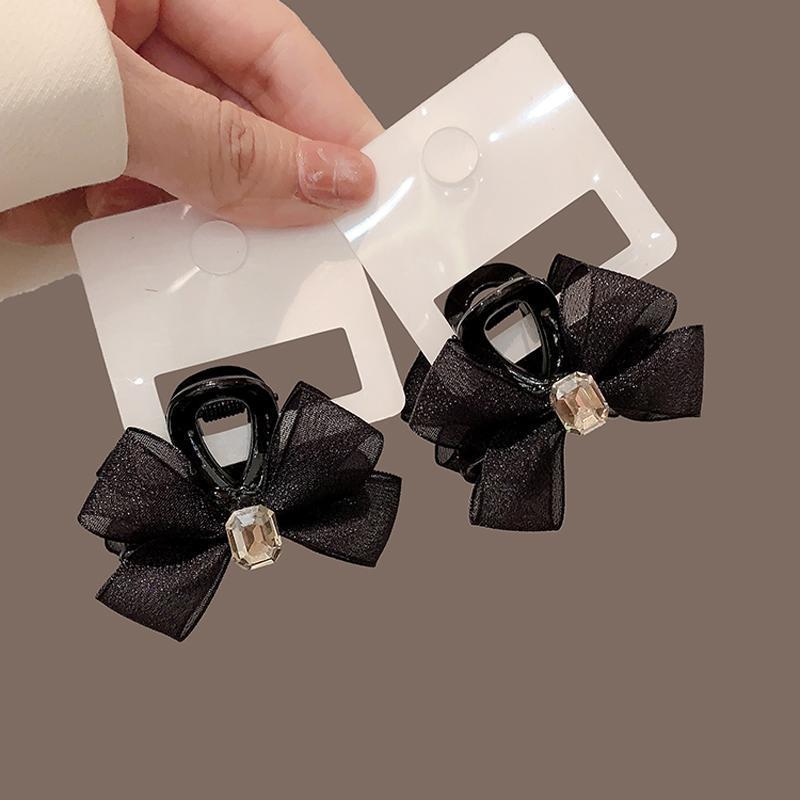 Double-Sided Rhinestone Mesh Bow Claw Clip for Bangs and Broken Hair
