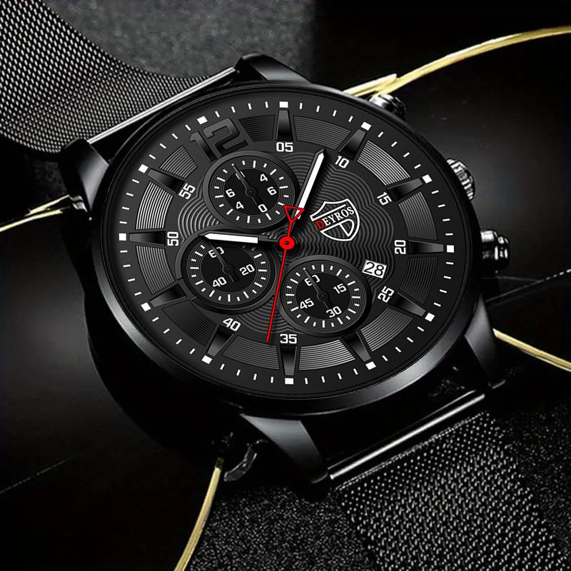 1pc/4pcs/set Fashion Men's Calendar Quartz Watch Business Man Wrist Watch & Bracelets Set, Father's Day Gifts