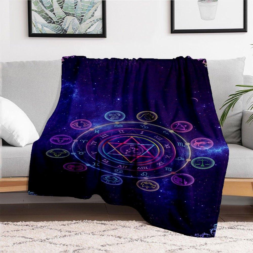 "Zodiac Wheel Astrology Mandala Wall Art Print"Blanket Flannel Throw Blanket for Sofa, Bed, Travel, Camping, Office