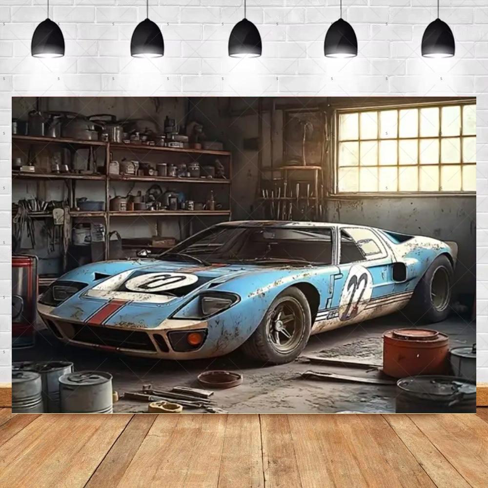 Bannière de Fond de Voiture Chaude Vintage Décoration de Fête Toile de Fond de Garage Classique Fournitures Style Industriel Pneu Outil Accessoire de Photographie