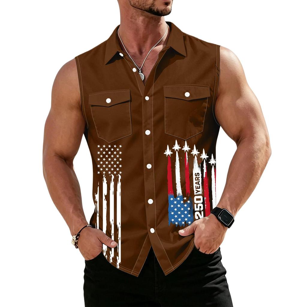 Chemise sans manches légère à revers et boutons pour homme, idéale pour le travail.