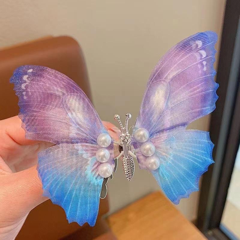 Colorful Glitter Big Butterfly Hair Clip Beautiful Moving Wings Pearl Hairpin For Hairgrip Barrette Hair Accessories