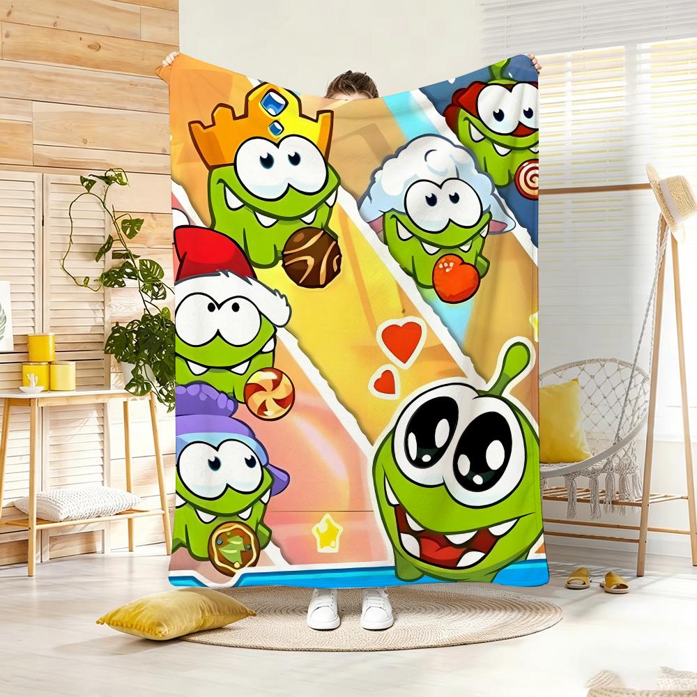 2D Hand Drawn Cartoon O-OmS NomS Throw Lightweight 240g Flannel Blanket Soft Skin-friendly for Summer Cooling