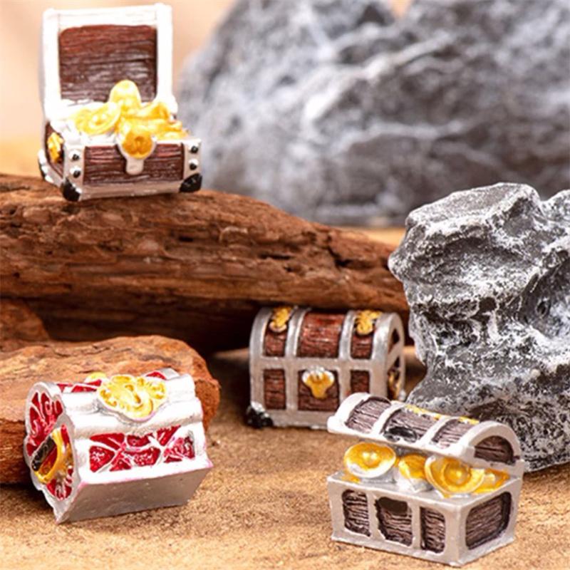 Aquarium Ornament Simulation Treasure Chest Box Antique Resin Fish Tank Landscape Coins Case Figurines Aquarium Decoration