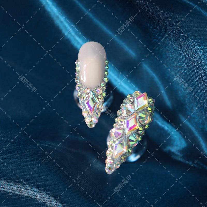 Reusable Press-On Nails With Full Rhinestone Embellishment French Tip Design Acrylic Wearable Manicure Women