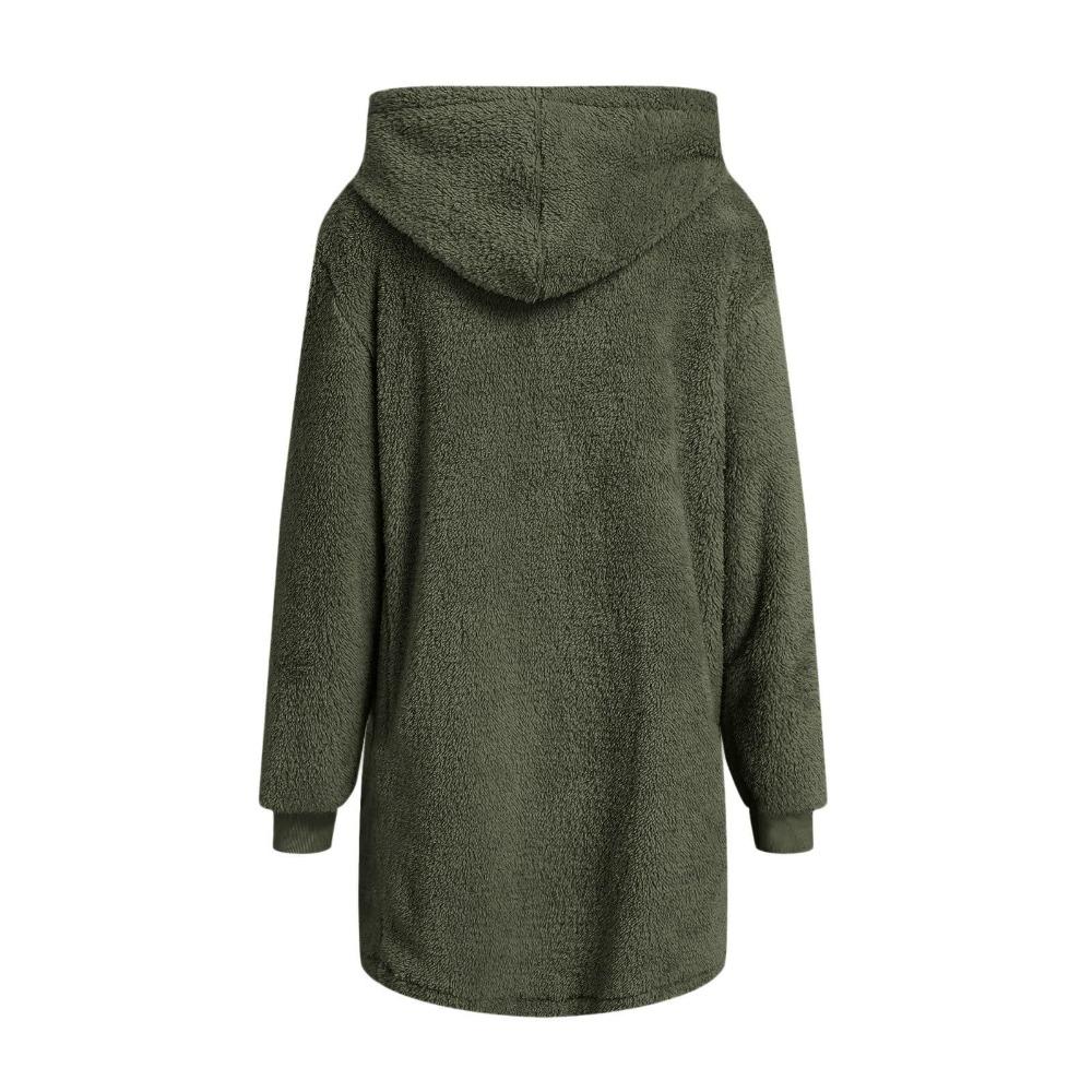 Damen Plüsch Reißverschluss Jacke Mit Kapuze Locker Langarm Pelzig Strickjacke Winter