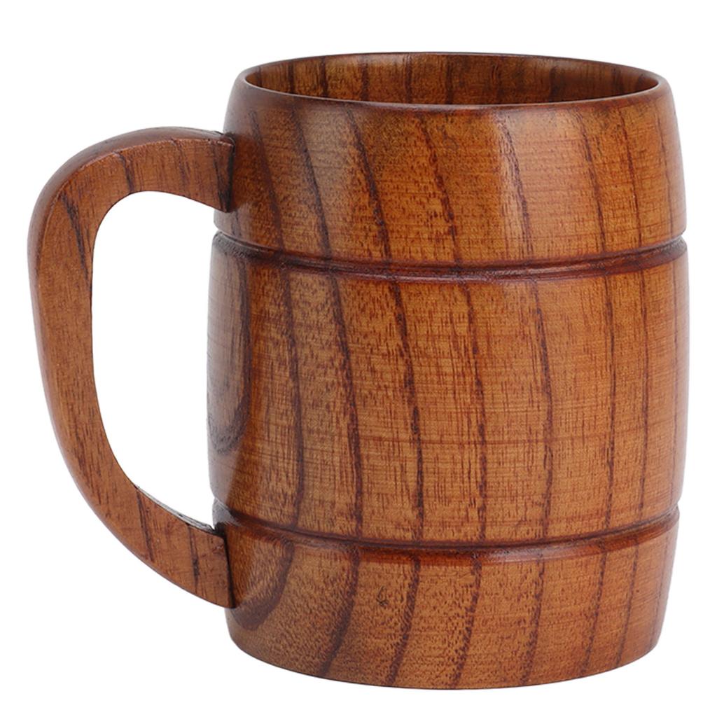 Wooden Beer Mug with Handle 300ml Prevent Scald Carved Drinkware Wood Drinking Cup for Tea Milk Beer Kitchen Home Bar