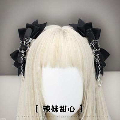 Lolita Headgear Hard Girl Cool Punk Style Love Handmade Bow Hairpin Jk Black Sweet Love Lolita Hair Accessories