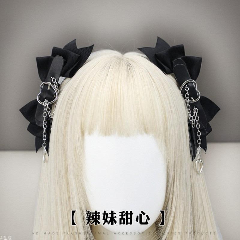 Lolita headgear hard girl cool punk style love handmade bow hairpin jk black sweet love lolita hair accessories