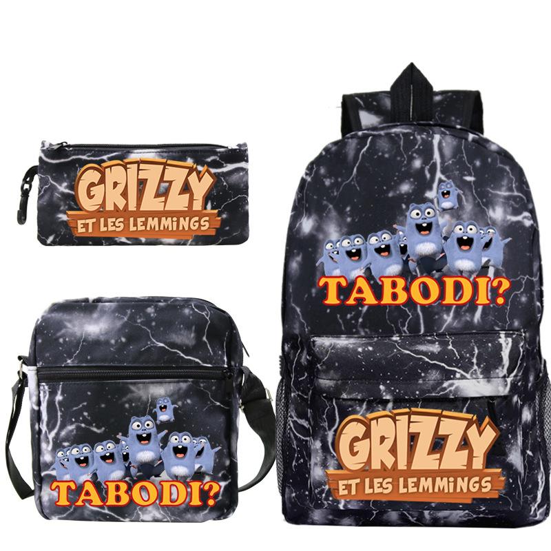 Printed primary and secondary school students backpack shoulder bag pencil bag three-piece combination