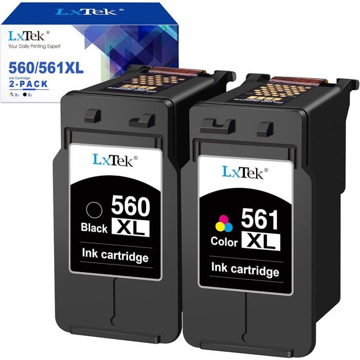 Pack de 2 cartouches d'encre SVATV compatibles Canon PG-560XL noire 750 pages et CL-561XL tricolore 600 pages pour Pixma
