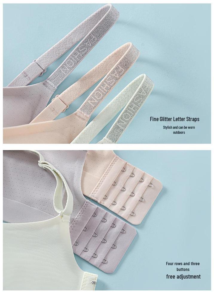 Breathable Seamless Bra: Semi-Fixed Cups, No Underwire, Side Bust Support, Integrated Lifting for Small Breasts.