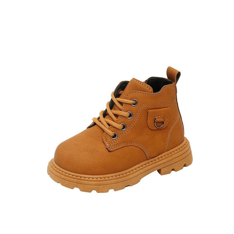 2025 autumn and winter new children's soft-soled Martin boots trendy small yellow boots men's and women's medium and children's side zipper leather bo
