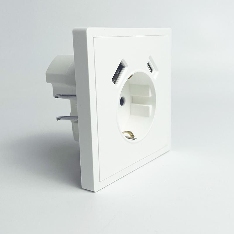 Flush Mount EU Electrical Socket 16A 250V with USB Type-C Charging 1/2 Gang Switch, 80x80mm Golden Panel for European Standard