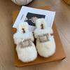 Autumn/Winter 2025 Women's Chunky Heel Furry Cotton Slippers - Mid-High Rabbit Fur Mule Shoes