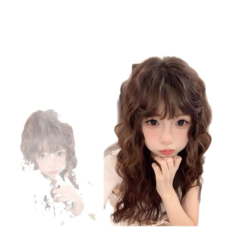 Age-Reducing Woolly Curl Wig for Women - Long Lolita Water Wave Hair with Lazy Bangs