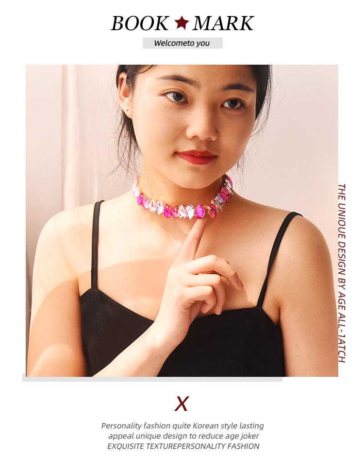 Exquisite Colorful Crystal Teardrop Choker Necklace for European & American Banquet Dress
