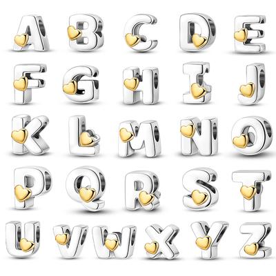 New Copper Cute Gold Lucky Heart 26 Letter Series Charms Beads Fit Pan Original Bracelets Diy Gifts Fine Jewelry