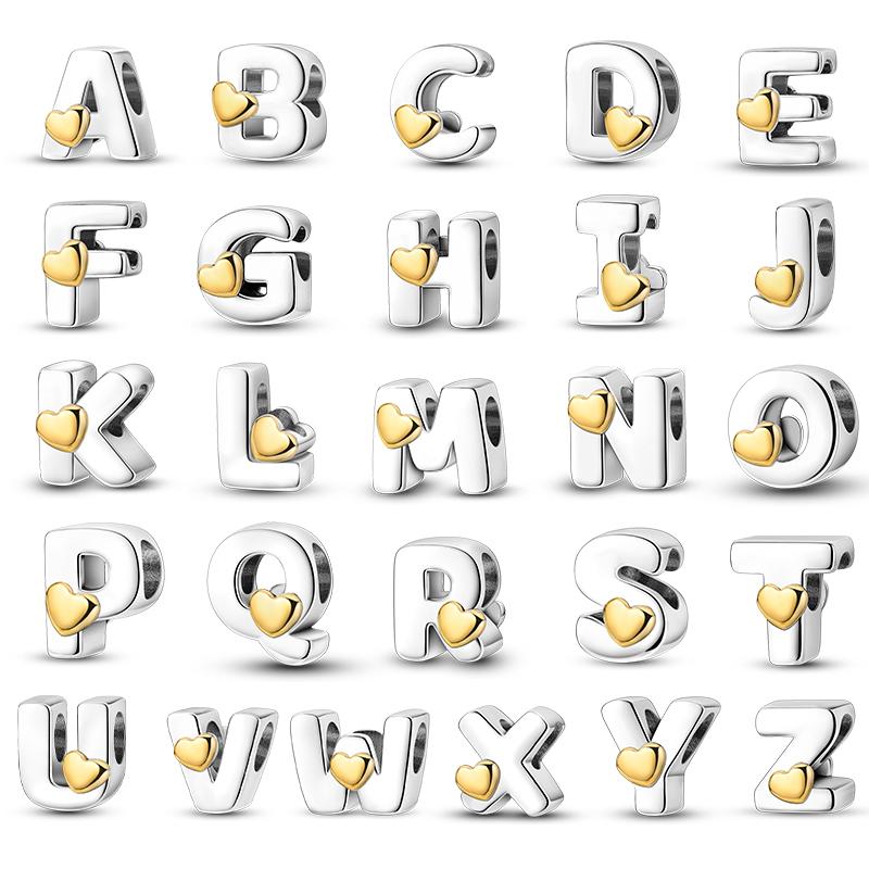 New Metal Cute Gold Lucky Love 26 Letter Series Charms Beads Fit Pan Original Bracelets Make your own Gifts Fine Accessory Elegant Fashion Beautiful