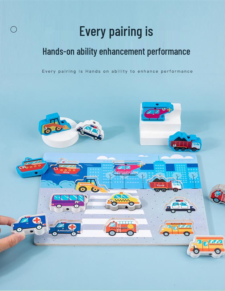 Children's Double-Sided Wooden Activity Board: Matching, Stringing, Drawing, Beading, and Fishing Educational Toy