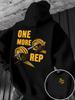 Men One More Rep Gym Sports Hoodie Barbell Weightlifting Print Black Oversized Pullover Streetwear Sweatshirt Autumn Winter