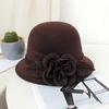 New Hat Women's Autumn and Winter British Woolen Woolen Pot Hat Fashion Flower Bucket Hat Warm Felt Top Hat