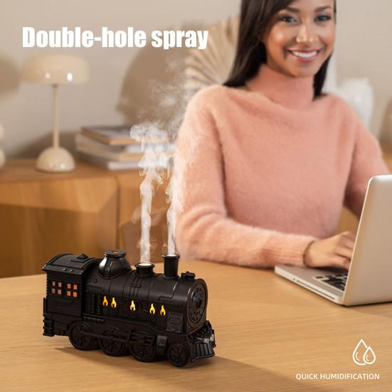 Aroma Diffuser with Timer 300ml Vintage Train Diffuser, Steam Locomotive Humidifier Remote & LED Unique Desk Accessories for Study Light, 2 Mist Modes