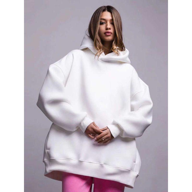 European and American Fashion Loose Casual Top Solid Hoodie Solid Color Loose Hooded Top