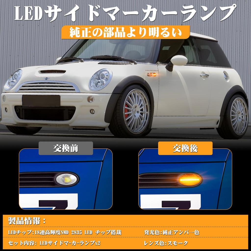 POPMOTORZ LED Side Marker R50 R53 R52 Blinking Turn Signal Side Turn Signal for Mini Mini One Cooper Cooper S Convertible Light Vehicle Inspection