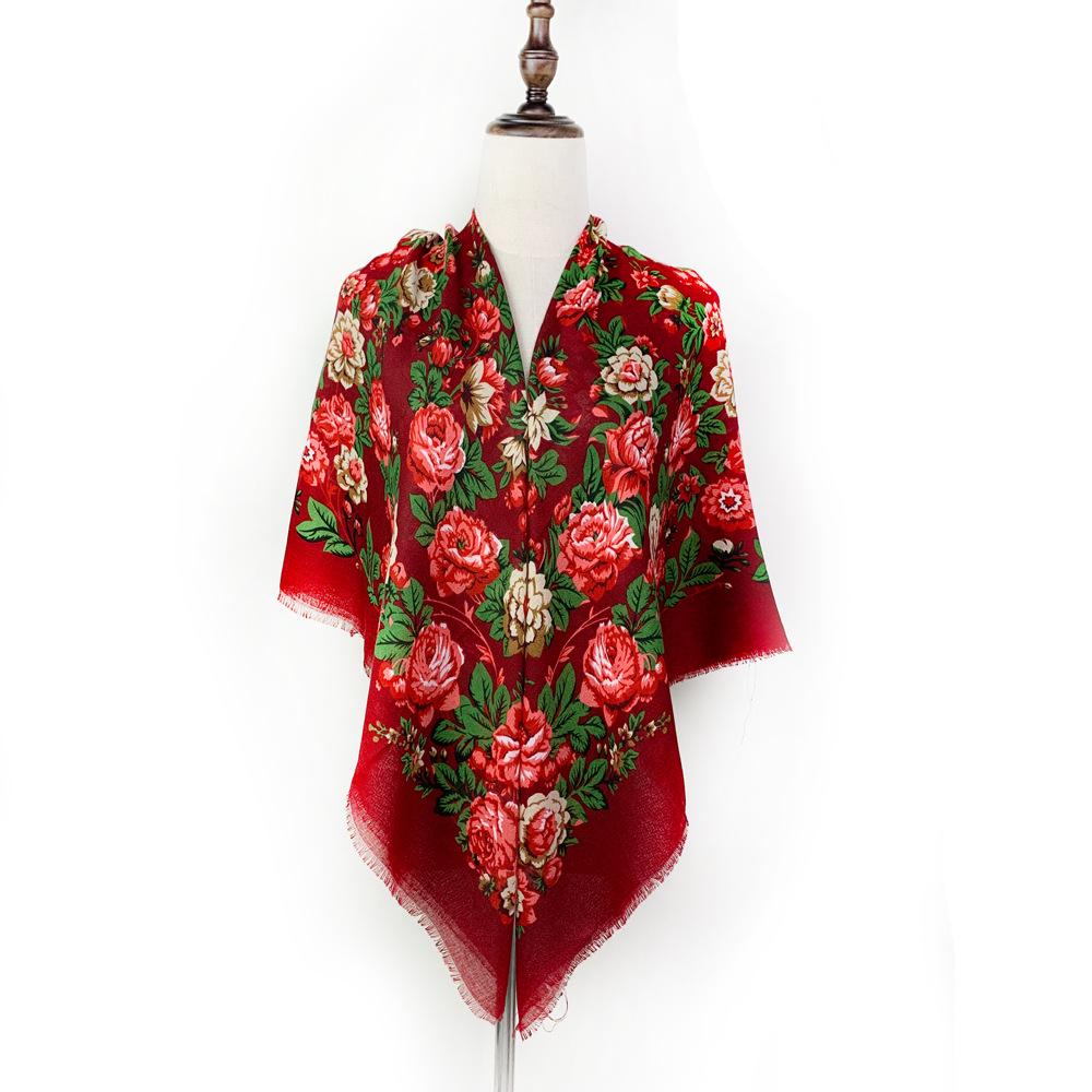 Vintage Floral Ethnic Print Shawl Scarf for Women