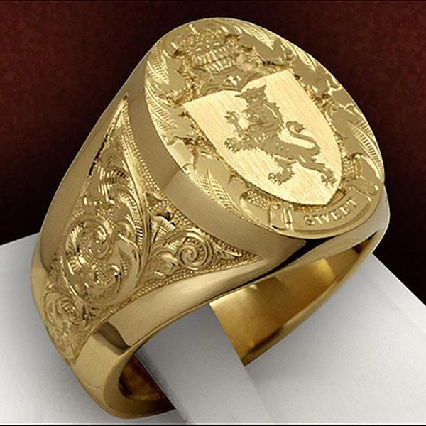 1 Stück Luxus Krone Löwe Schild Ringe für Männer Vintage Mode Edelstahl Hip Hop Gelbgold Antik Punk Verlobung Schmuck