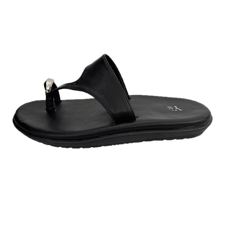 SGIRL TWTW high-end fashion round toe flip-flops shoes women's summer leather flat-bottomed vacation beach