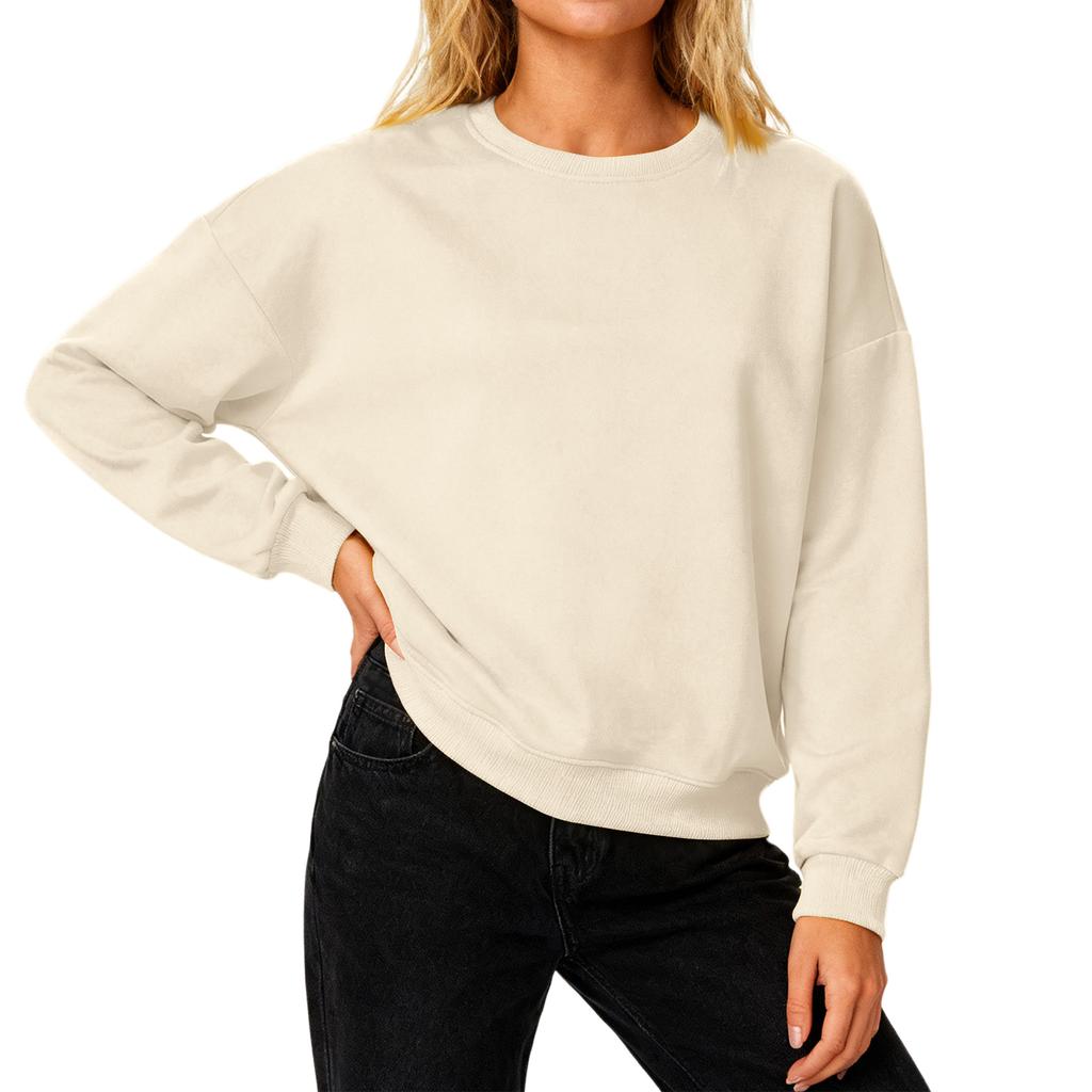 Women's Loose Comfortable Casual And Fashionable Round Neck Threaded Sleeves Solid Color Long Sleeved Sweatshirt