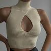 A New High-neck Sleeveless Hollowed-out Threaded Short Vest for Women In Autumn