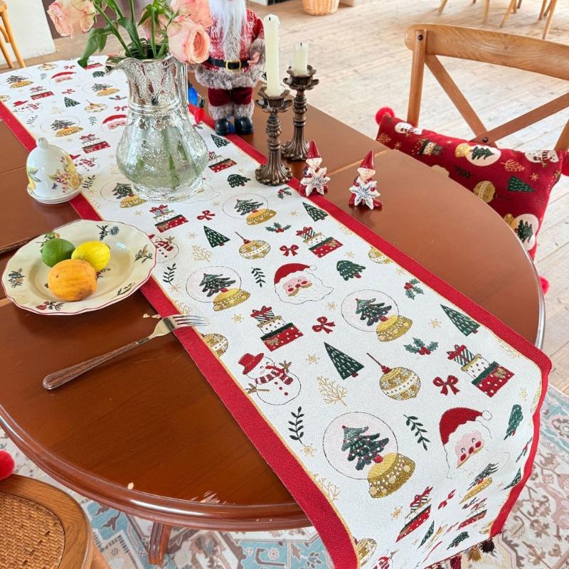 Polyester Christmas Table Runner with Edge Trim for Dining Tables, Entry Tables and Seasonal Family Hosting Needs
