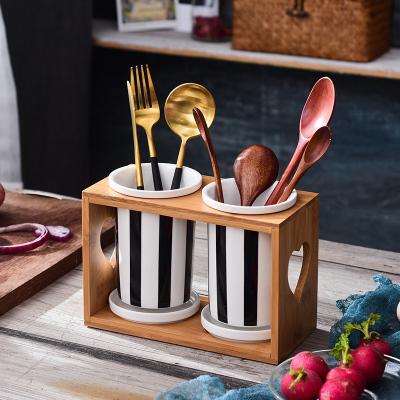 Nordic Black and White Stripes Ceramic Spice Jar Combination Set Salt Sugar Oil Soy Sauce Bottle Vinegar Pot Kitchen Supplies