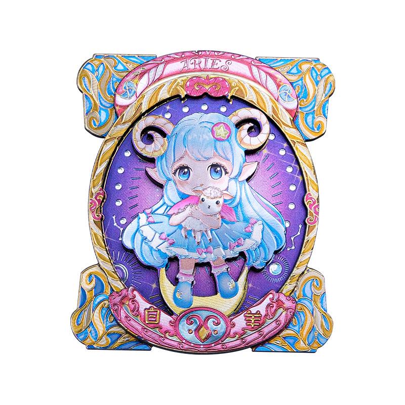 Soft Magnetic Wooden & Aluminum Foil Cartoon Zodiac Refrigerator Magnet Set