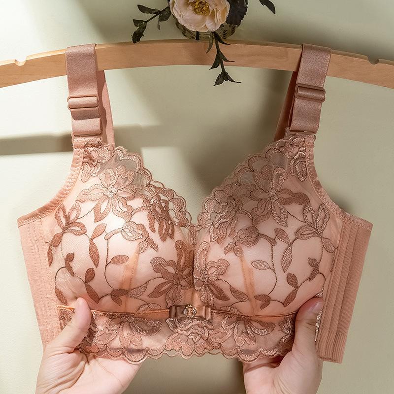 Embroidered Bra Women's Gathering Bra No Steel Ring Bra Adjustable Bra Double Breasted Bra