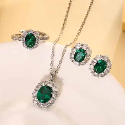 Schmuck Kupferboden Vergoldet Simulationssmaragd Retro Temperament Drei Sets 8 * 10-6 * 8