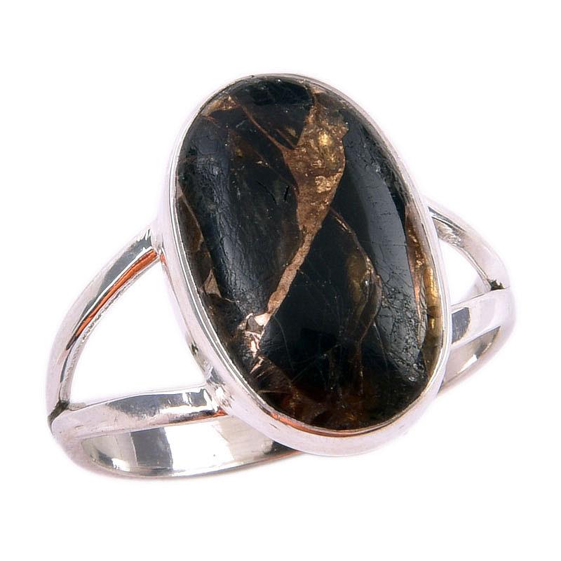 Natural Black Copper Turquoise Gemstone 925 Solid Sterling Silver Ring S.8 v9P60