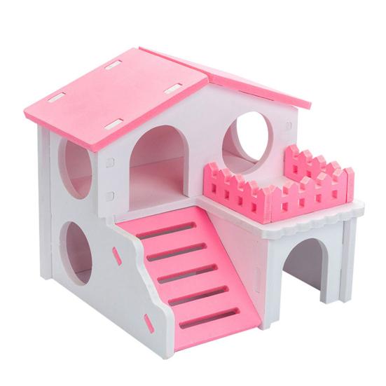 Yousheng Hamster House Ventilated Design Double Layers Wooden Hamster Hideout Accessories Toy for Guinea-pig