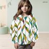 Girls Long Sleeve Hooded Sweatshirt Green Blue Leaf Printed Pullover