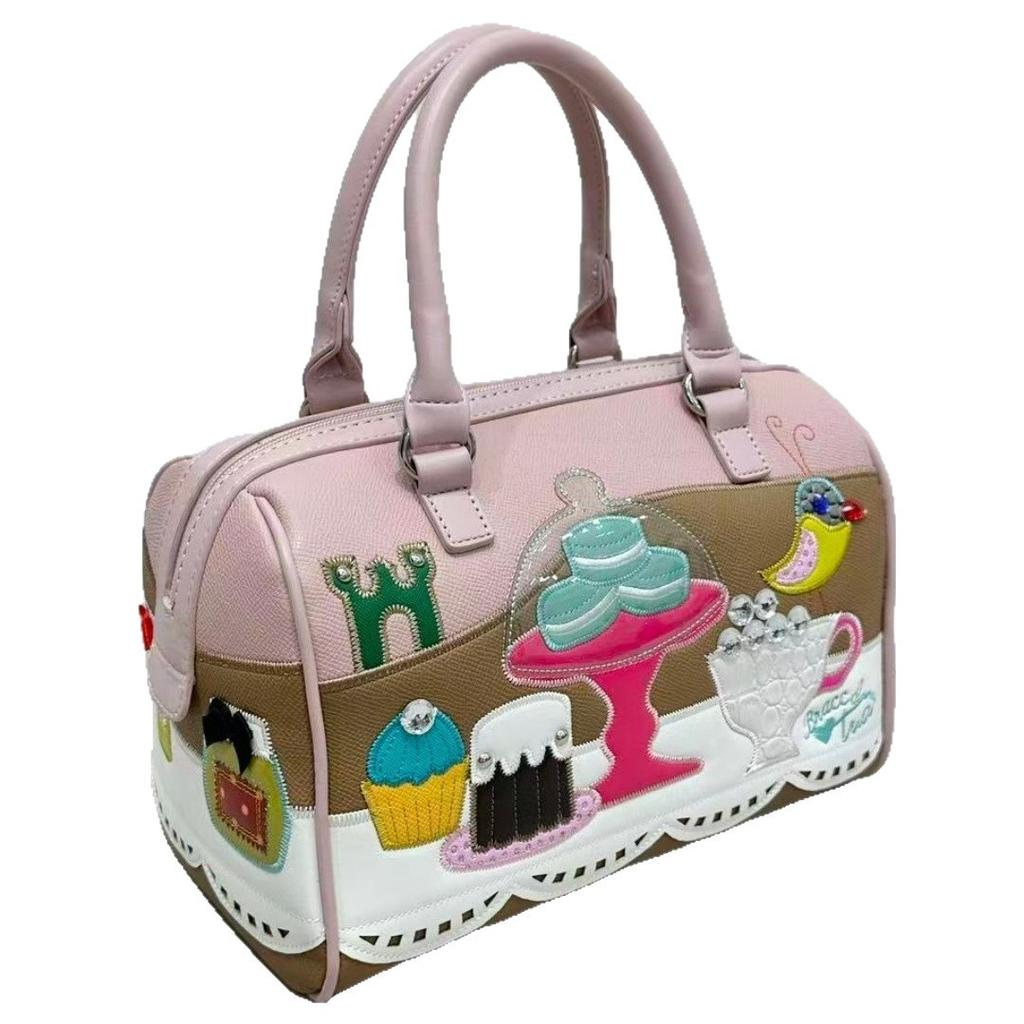Bag Female Creative Boston Bag Cartoon Embroidery Splicing Shoulder Handheld Crossbody Bag Pillow Bag