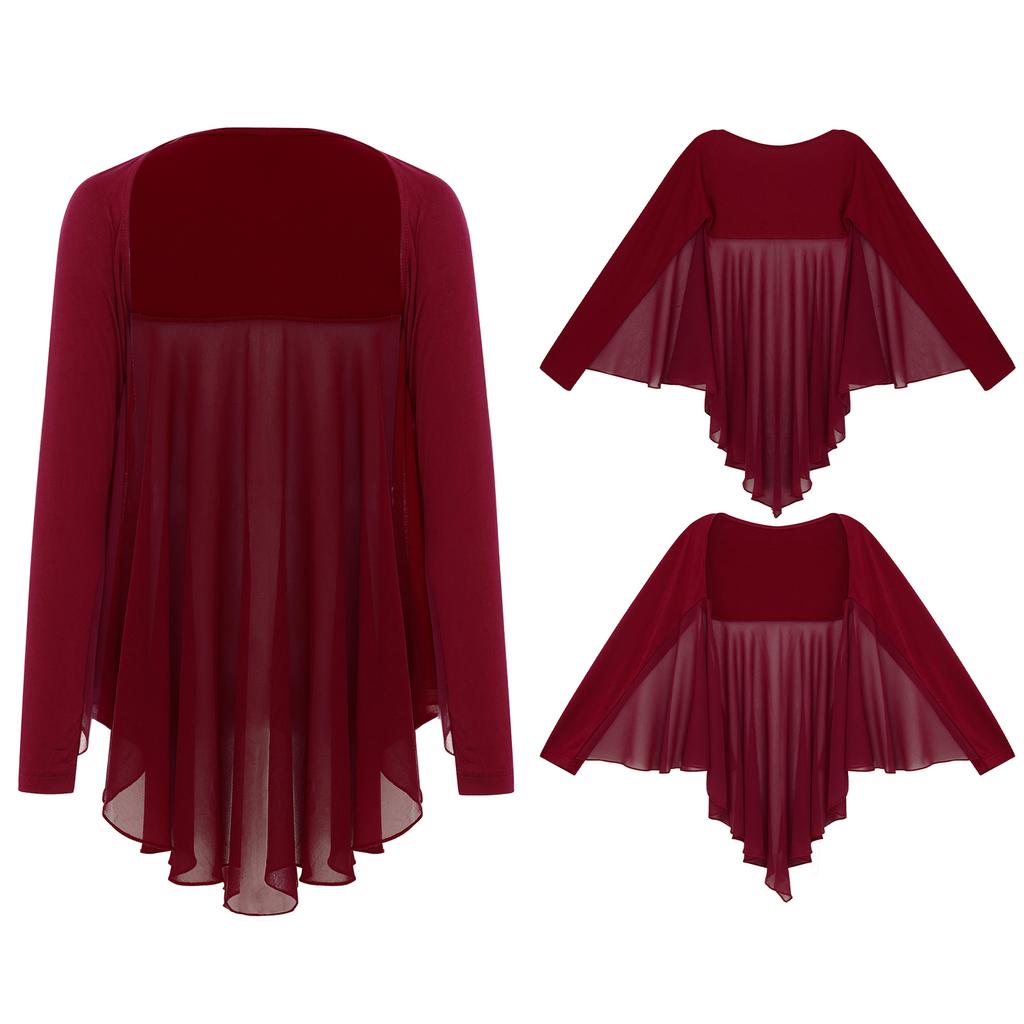 Mädchen Praise Tanz Top Offene Vorderseite Unregelmäßiger Saum Fließender Engelsflügel Bolero Bühnenauftritt Wettbewerb Bolero